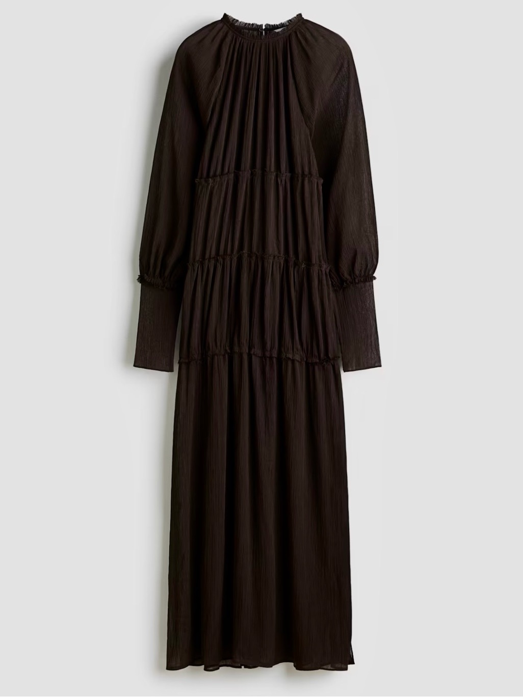 H&M Edition Nwt Long Dark Brown Flowy Shift Tiered Long-Sleeve Maxi Dress